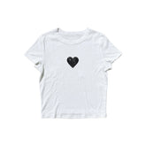 Y2K White Baby Tee for Women | Minimal Heart Cotton Crop Top